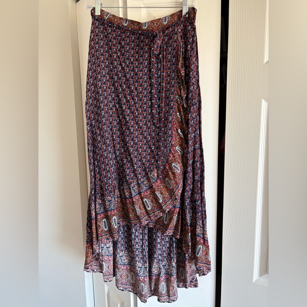 Paisley Maxi high low wrap Skirt - Red and Blue
